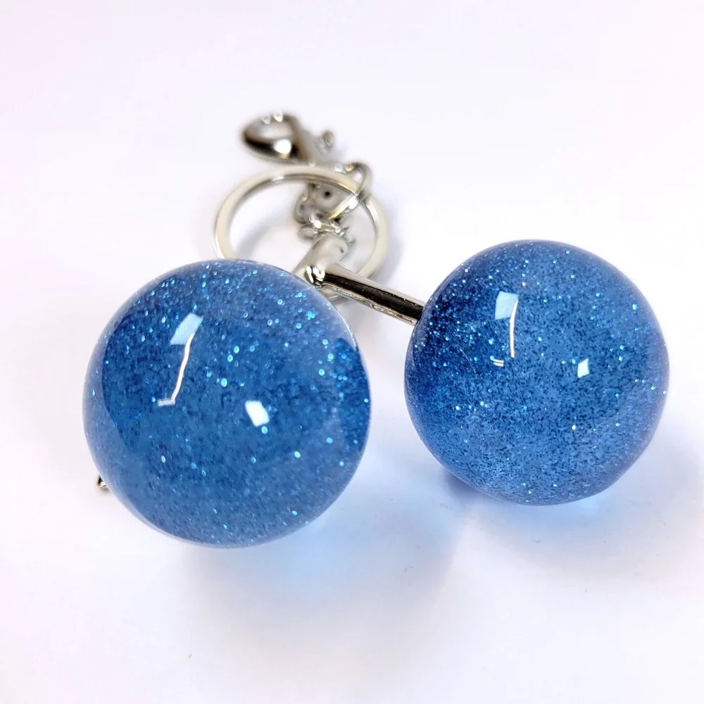 Bag Charm Keychain Glitter Resin Double Cherry Blue Women Retro Whimsical